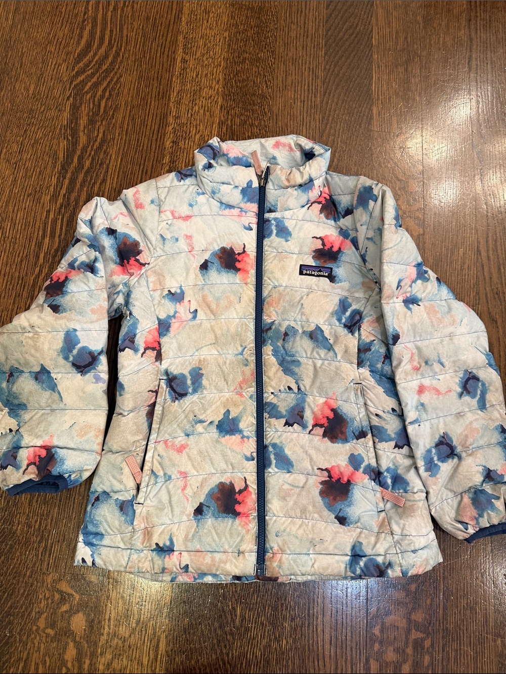 Patagonia Kids' Watercolor Floral Quilted Jacket - Light Gray/Pink/Blue